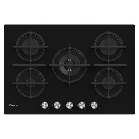 Candy CVG74WPB Gas Hob 5 Burners Front Control 75cm Black Glass