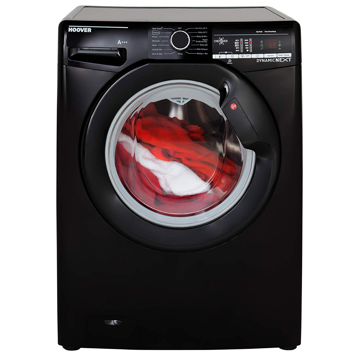 Hoover DXOA68LB3B Freestanding Washing Machine, 8kg Load, A+++ Energy Rating, 1600rpm Spin, Black
